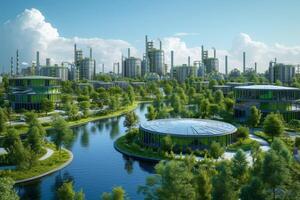 AI generated A sustainable industrial park that integrates resource-efficient processes photo