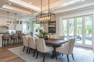AI generated A transitional-style dining room, blending traditional photo