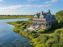 AI generated A sprawling Cape Cod-style compound set on a private peninsula photo