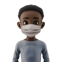 AI generated 3d small black boy wear face mask png isolated on transparent background