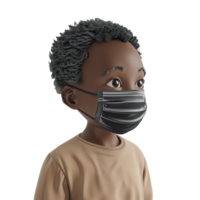 AI generated 3d small black boy wear face mask png isolated on transparent background