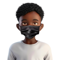ai generiert 3d klein schwarz Junge tragen Gesicht Maske png isoliert auf transparent Hintergrund