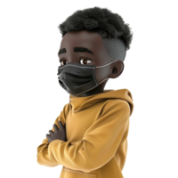 AI generated 3d small black boy wear face mask png isolated on transparent background