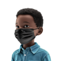 ai gegenereerd 3d klein zwart jongen slijtage gezicht masker PNG geïsoleerd Aan transparant achtergrond