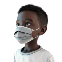 AI generated 3d small black boy wear face mask png isolated on transparent background