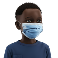 AI generated 3d small black boy wear face mask png isolated on transparent background