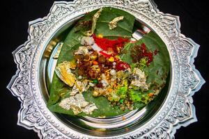 indian sona paan masala on betel leaf top view photo