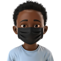 AI generated 3d small black boy wear face mask png isolated on transparent background