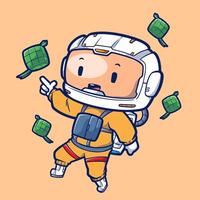 Cute Astronaut Ramadan Kareem. Vector Illustration