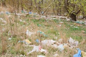 land with garbage, Garbage dump landscape of ecological damage contaminated land., plastic scrap in landfill, environmental problems pollution, waste or trash from household in waste landfill photo