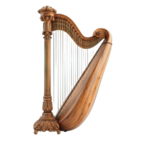 AI generated harp isolated on transparent background ,harp instrument png ,generative ai