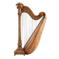 AI generated harp isolated on transparent background ,harp instrument png ,generative ai