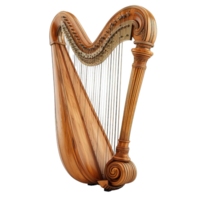 AI generated harp isolated on transparent background ,harp instrument png ,generative ai