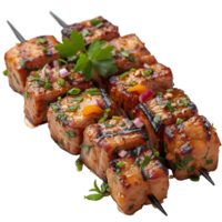 AI generated grilled meat skewers isolated on transparent background ,grilled meat satay ,generative ai png