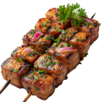 AI generated grilled meat skewers isolated on transparent background ,grilled meat satay ,generative ai png