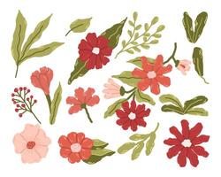 varios romántico flor y hoja ilustraciones.de moda mano dibujado salvaje prado florales , flor ramo de flores ilustración vector