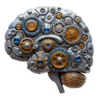 AI generated Mechanical brain isolated on transparent background ,cyborg brain network ,generative ai png