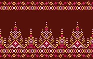 Seamless geometric pattern. Cross stitch pattern on brown red background. Design for cross stitch,ethnic,fabric,pattern,embroidery,motif, cross,stitch,folk,retro,pixel,handcraft,abstract,batik,zigzag. vector