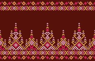 Seamless geometric pattern. Cross stitch pattern on brown red background. Design for cross stitch,ethnic,fabric,pattern,embroidery,motif, cross,stitch,folk,retro,pixel,handcraft,abstract,batik,zigzag. vector