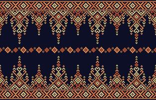 Cross stitch pattern colorful ethnic pattern on a dark blue background. Design for cross stitch,ethnic,fabric,pattern,embroidery,motif, cross,stitch,folk,retro,pixel,handcraft,abstract,batik,zigzag. vector