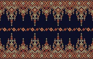 Cross stitch pattern colorful ethnic pattern on a dark blue background. Design for cross stitch,ethnic,fabric,pattern,embroidery,motif, cross,stitch,folk,retro,pixel,handcraft,abstract,batik,zigzag. vector