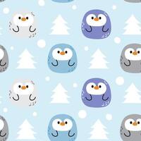 sin costura modelo de linda pingüino con Navidad árbol y nieve en patel fondo.invierno.pájaro animal personaje dibujos animados ropa del diseño impresión pantalla.bebe ilustración.gráfica.kawaii.vectorial. vector