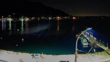 A dawn timelapse of the port at the country side in Shizuoka fish eye shot panning video