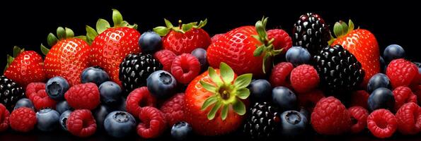 AI generated Colorful assortment of fresh mixed berries as background for healthy eating concept photo