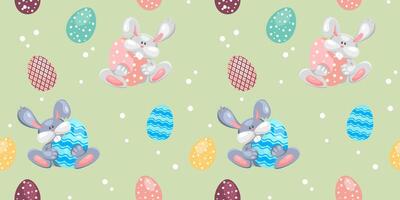 Easter background with bunny and eggs. Seamless pattern for the spring holiday. For deoration, invitation, packaging, fabric printing. vector