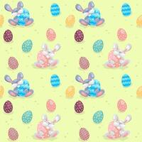 Easter background with bunny and eggs. Seamless pattern for the spring holiday. For deoration, invitation, packaging, fabric printing. vector