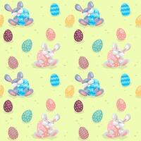 Easter background with bunny and eggs. Seamless pattern for the spring holiday. For deoration, invitation, packaging, fabric printing. vector