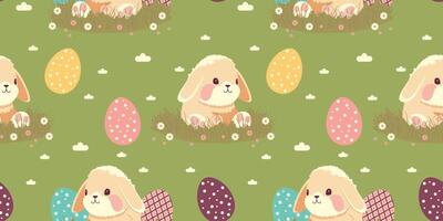 Easter background with bunny and eggs. Seamless pattern for the spring holiday. For deoration, invitation, packaging, fabric printing. vector