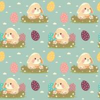 Easter background with bunny and eggs. Seamless pattern for the spring holiday. For deoration, invitation, packaging, fabric printing. vector