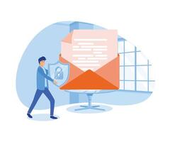 Concept of encryption of emails. Internet data protection, business assets security system. flat vector modern illustration