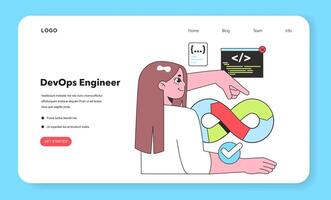 A DevOps Engineer integrates development and operations, illustrating the seamless synergy between coding and system management in IT. vector