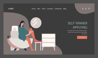 Self-tan web banner or landing page dark or night mode. Beautiful vector