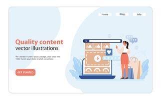 Quality Content for Consumer Engagement. An illustration of a content creator curating. vector