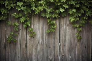 AI generated Enchanted Enclosure, A Kaleidoscope of Lush Foliage Overwhelms the Rustic Wood Fence photo