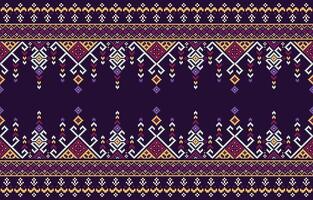 Embroidery pattern. Cross stitch pattern. Ethnic patterns on a dark bule background. Design for fabric,pattern,pixel,geometry,motif,towel,horizontal,border,folk,retro,handcraft,abstract,batik,zigzag. vector