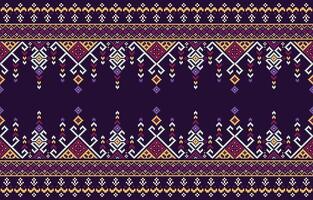 Embroidery pattern. Cross stitch pattern. Ethnic patterns on a dark bule background. Design for fabric,pattern,pixel,geometry,motif,towel,horizontal,border,folk,retro,handcraft,abstract,batik,zigzag. vector