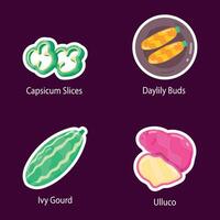 Bundle of Organic Veggies Flat Stickers vector