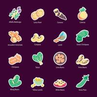 Flat Style Stickers of Root Vegetables and Legumes vector