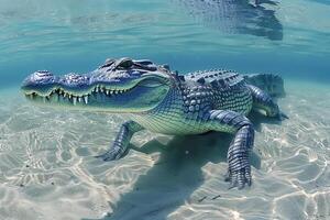 AI generated crocodile hiding under water,underwater shot .Generative Ai photo