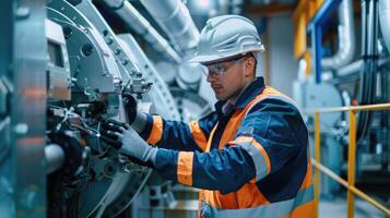 ai generado técnico es haciendo mantenimiento viento energía motor foto