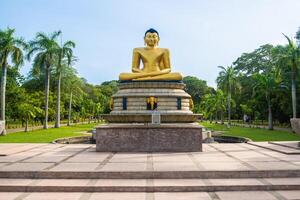 un icónico dorado Buda estatua en viharamahadevi parque un público parque situado en colombo, sri lanka. viharamahadevi parque es el más antiguo y mas grande parque de el Puerto de colombo. foto