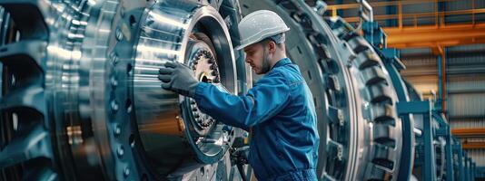 ai generado técnico es haciendo mantenimiento viento energía motor foto