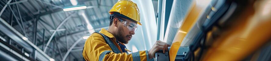 ai generado técnico es haciendo mantenimiento viento energía motor foto