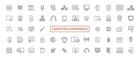 tecnología dispositivo Delgado líneas plano icono sólido estilo,aislado sencillo comunicación icono conjunto, fácil a cambio color y tamaño, dispositivo y tecnología web icono en vector formato