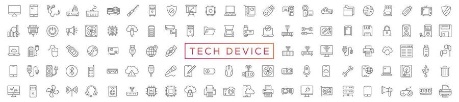 Tech Device thin lines Flat Icon Solid style,isolated Simple Communication icon set,easy to change colour and size,Device and technology web Icon in Vector Format
