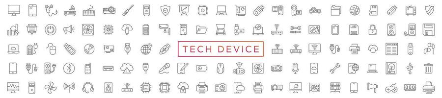 Tech Device thin lines Flat Icon Solid style,isolated Simple Communication icon set,easy to change colour and size,Device and technology web Icon in Vector Format